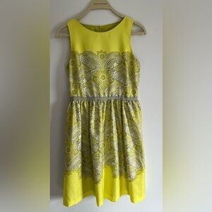 Loft Chartreuse & Gray Paisley Sleeveless Dress size 0